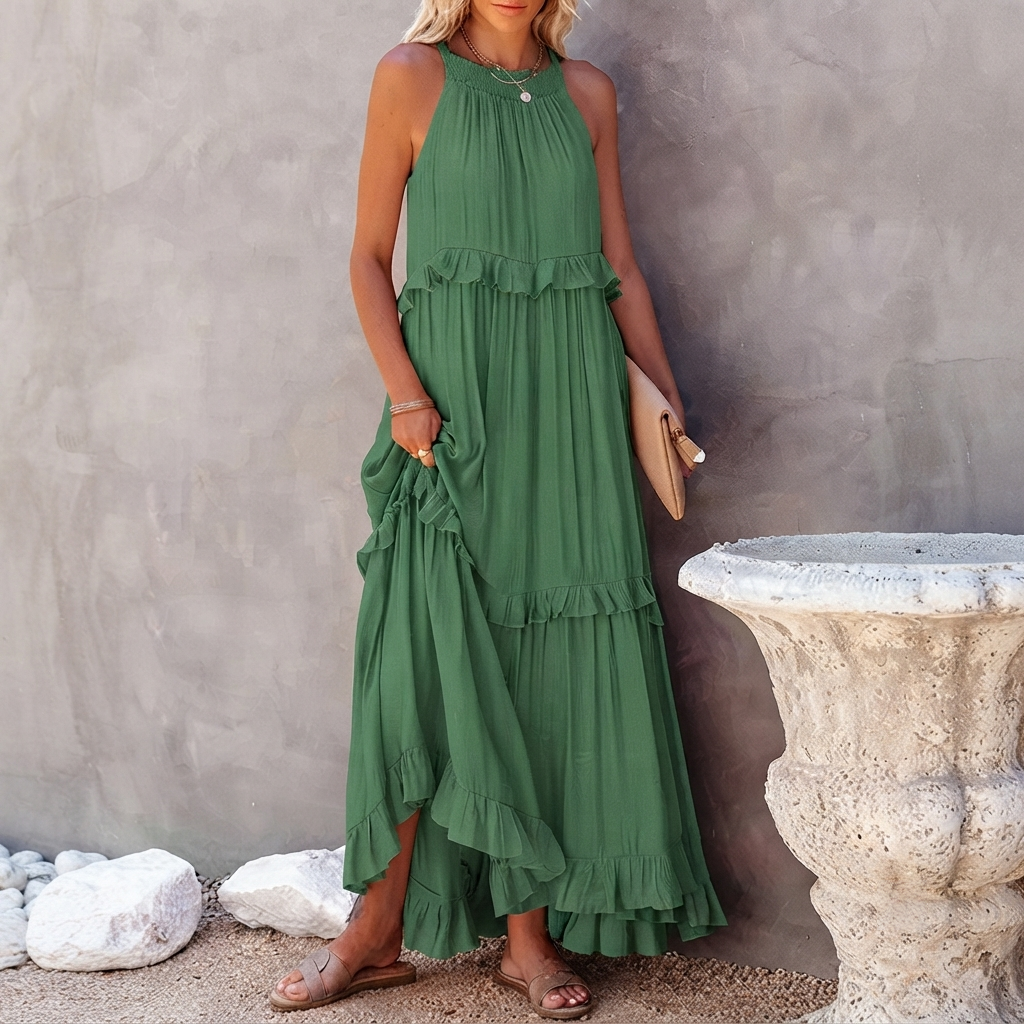Vessa - Vestido Elegante Maxi con Capas