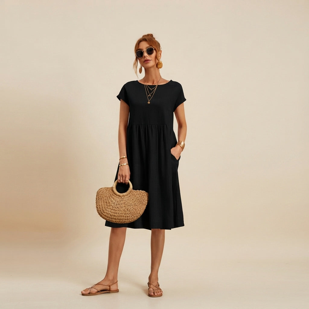 Shamzi - Vestido Midi Elegante con Cuello Redondo