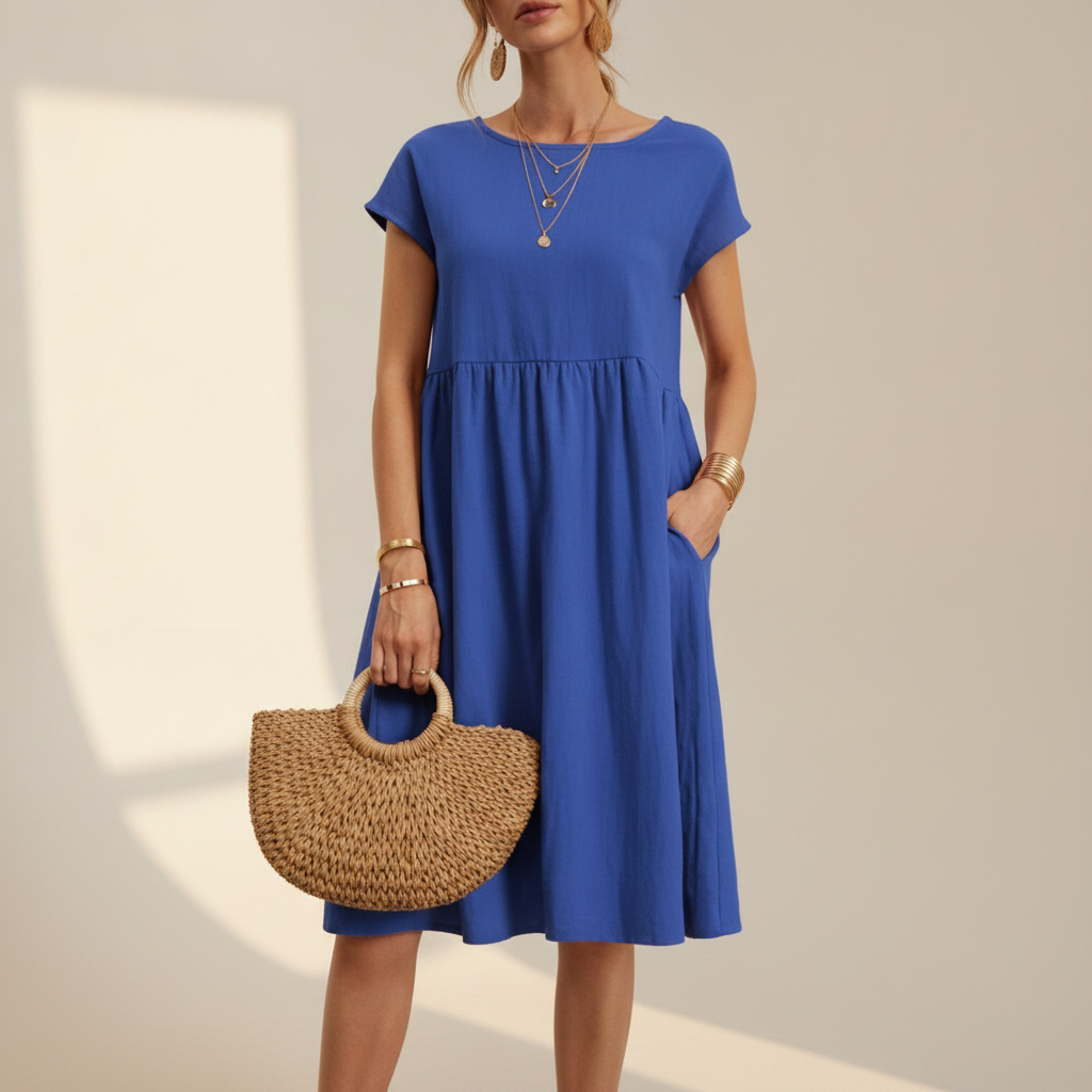 Nubia - Vestido Midi Refinado con Cuello Redondo