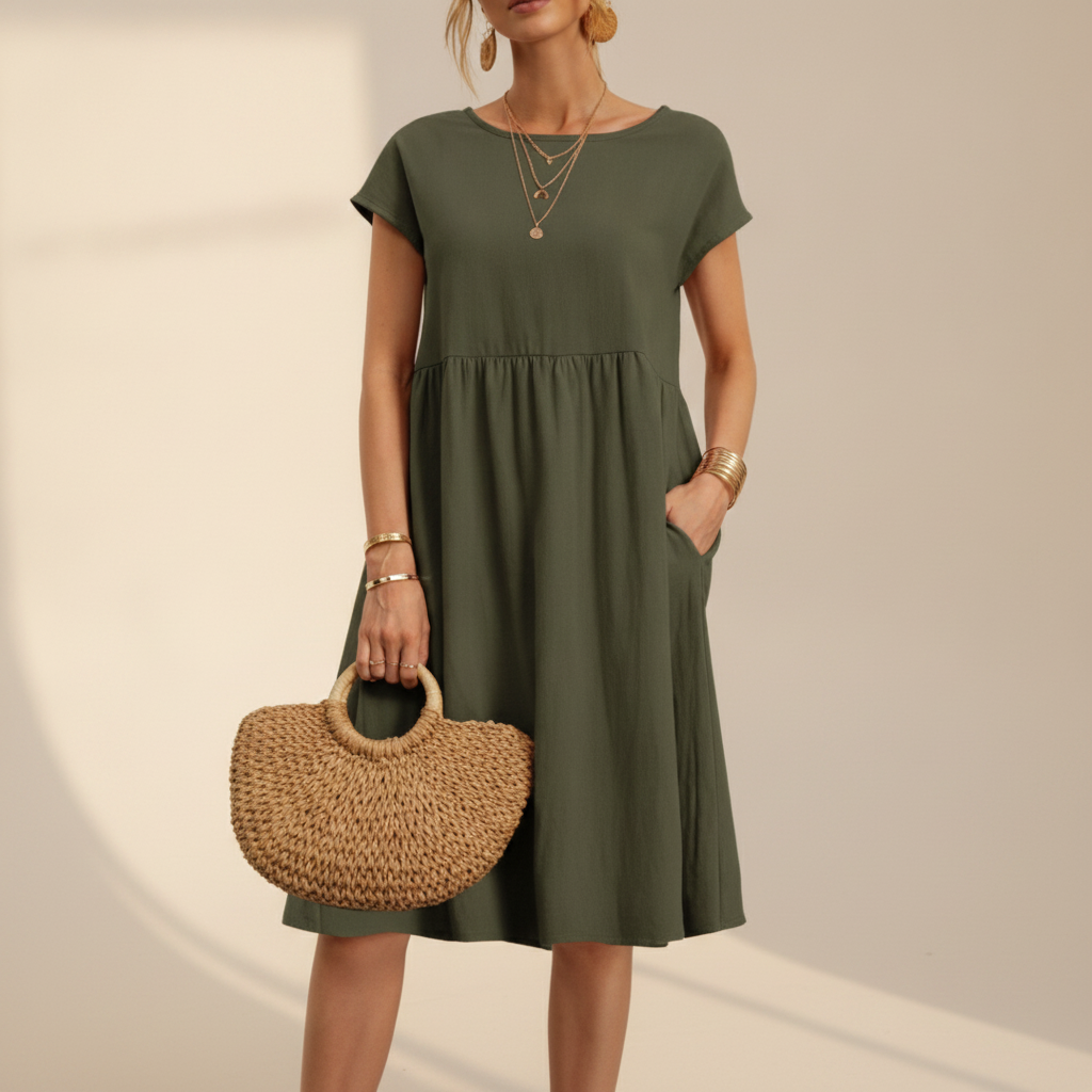 Nubia - Vestido Midi Refinado con Cuello Redondo
