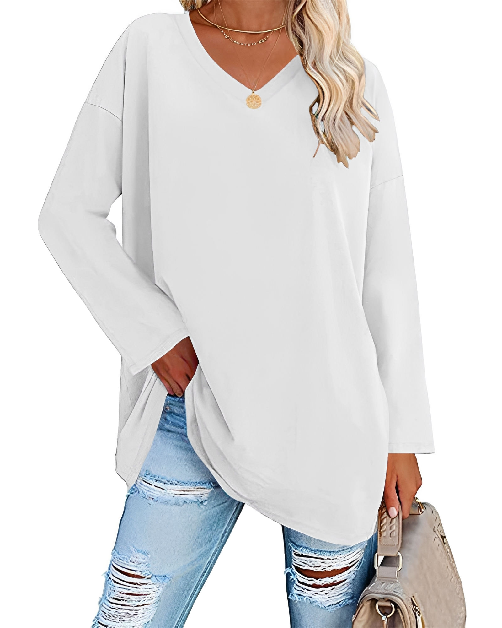 Kendra - Camisa Suelta con Cuello en V Estilosa