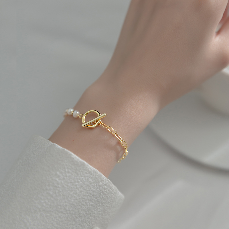 Pulsera de perlas a medio lado - Pulsera de perlas mitad y mitad