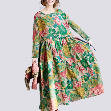 Terry - Elegante vestido largo maxi con estampado floral para mujeres