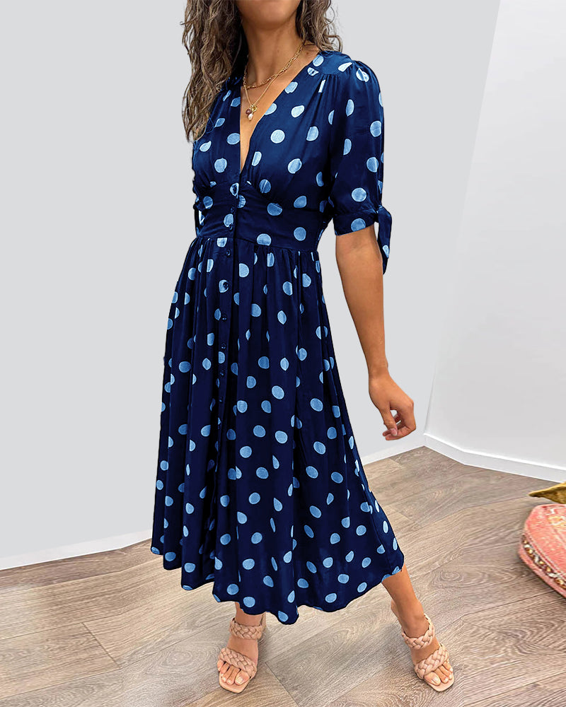 Penelope - Vestido midi para dama con estampado de puntos