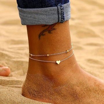 Mini pulsera de tobillo en forma de corazón - Pulsera de amor de doble capa