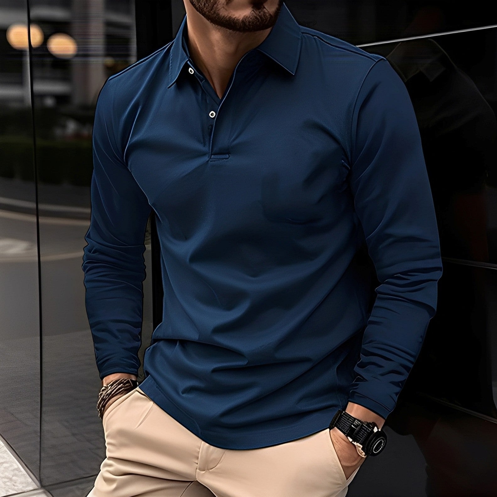 Deacon - Polo de manga larga cómodo para hombres
