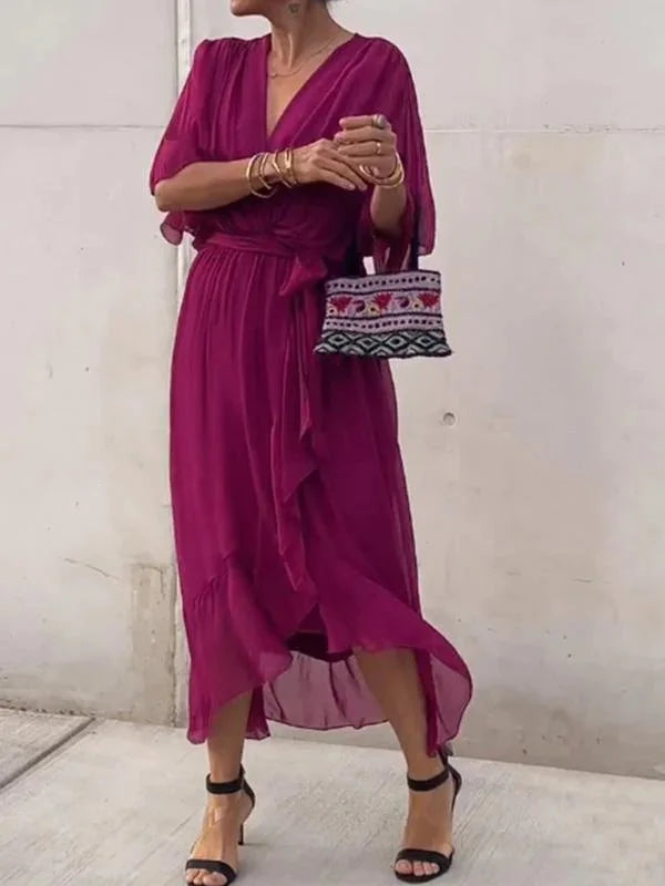 Loisa - Elegante Vestido de Gasa con Escote en V