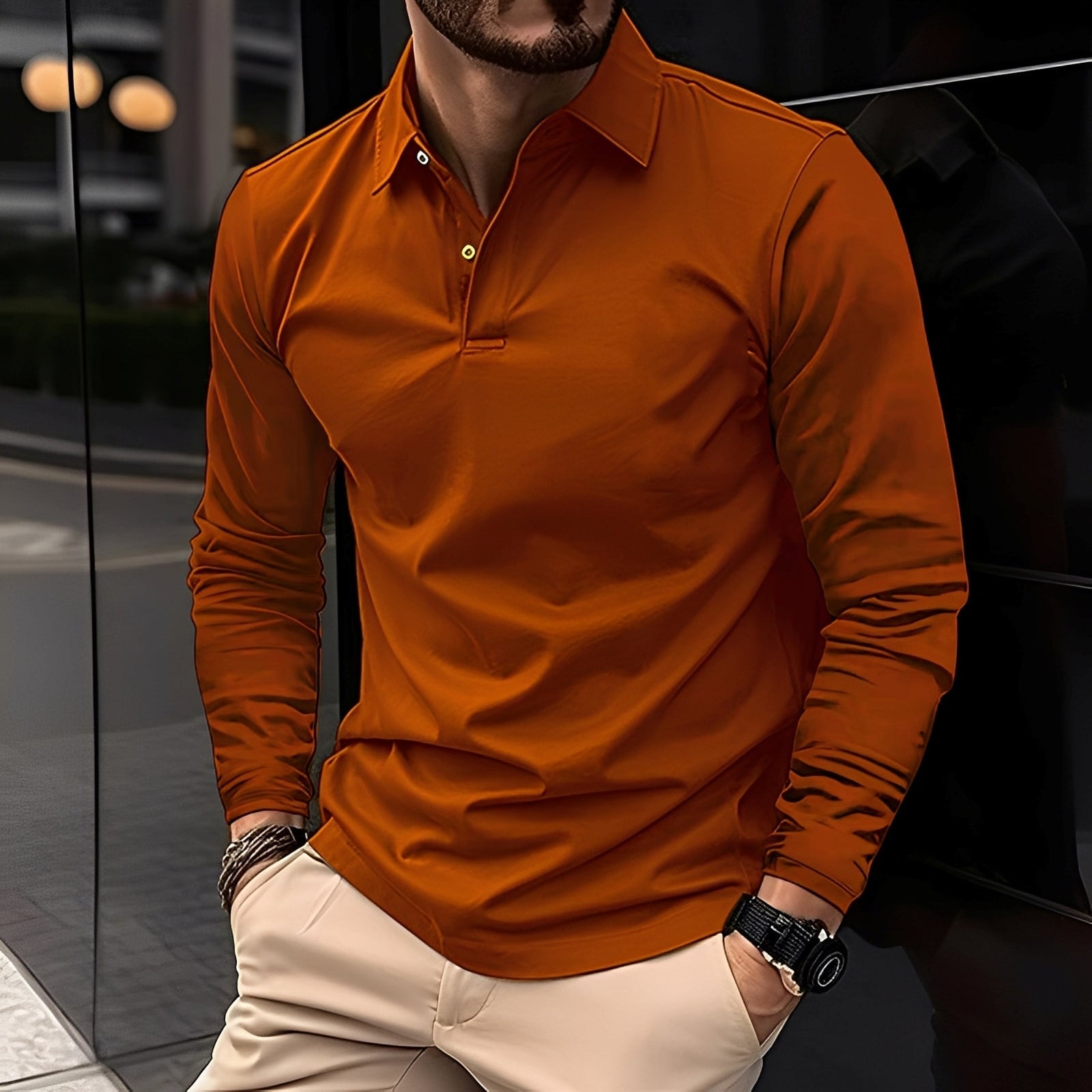 Deacon - Polo de manga larga cómodo