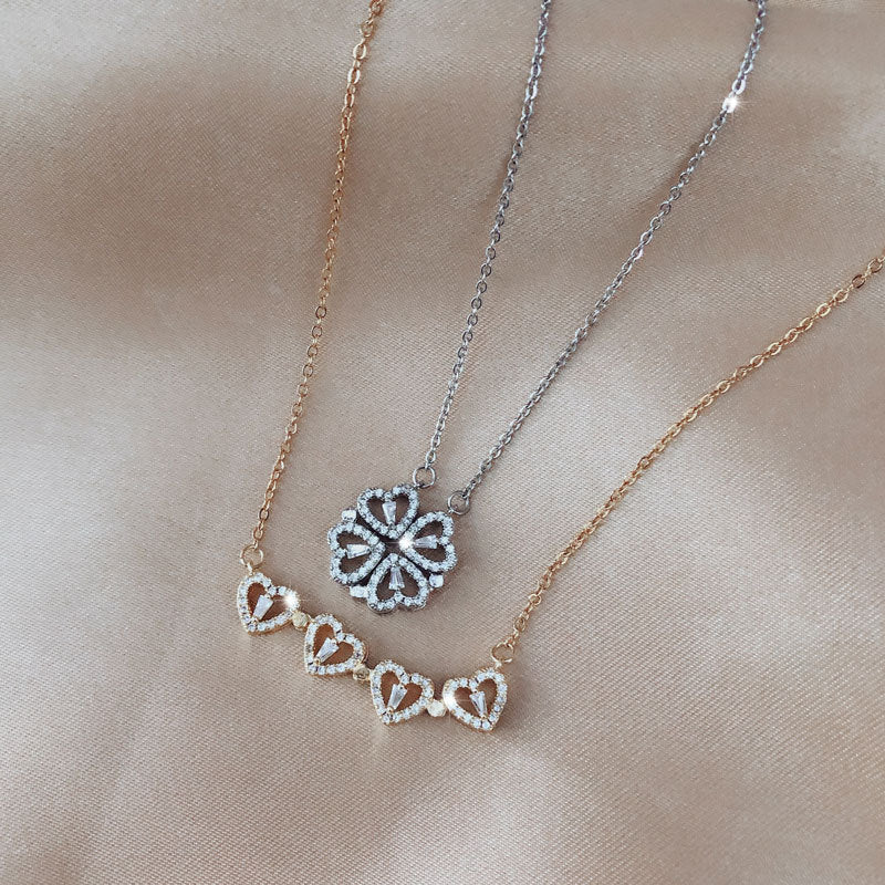 Collar de trébol de cuatro hojas - Collar magnético con corazón