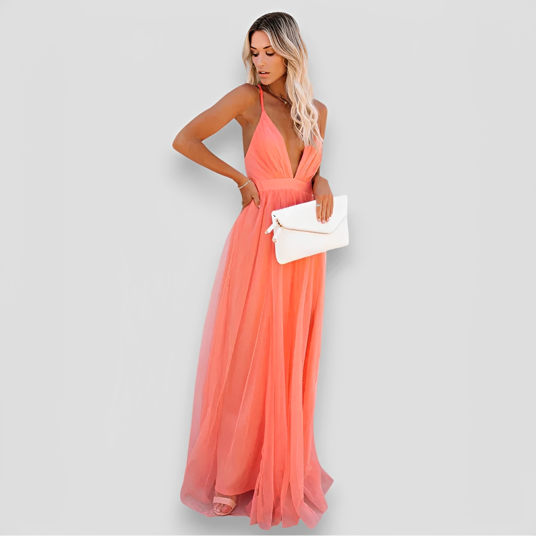 Lidia - Vestido Elegante Maxi con Escote en V