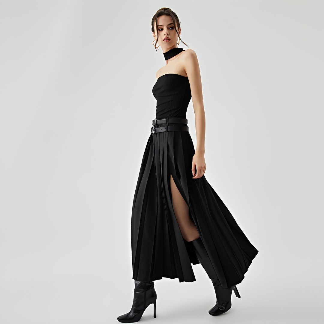 Odette - Falda maxi plisada con abertura