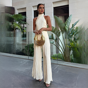 Elvissa - Set sofisticado de top y pantalones de pierna ancha