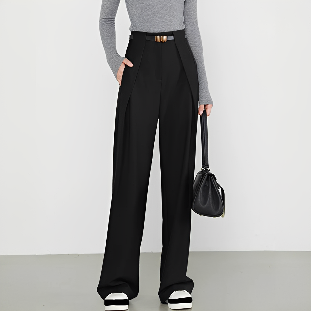 Hasmin - Pantalones rectos con bolsillos sencillos