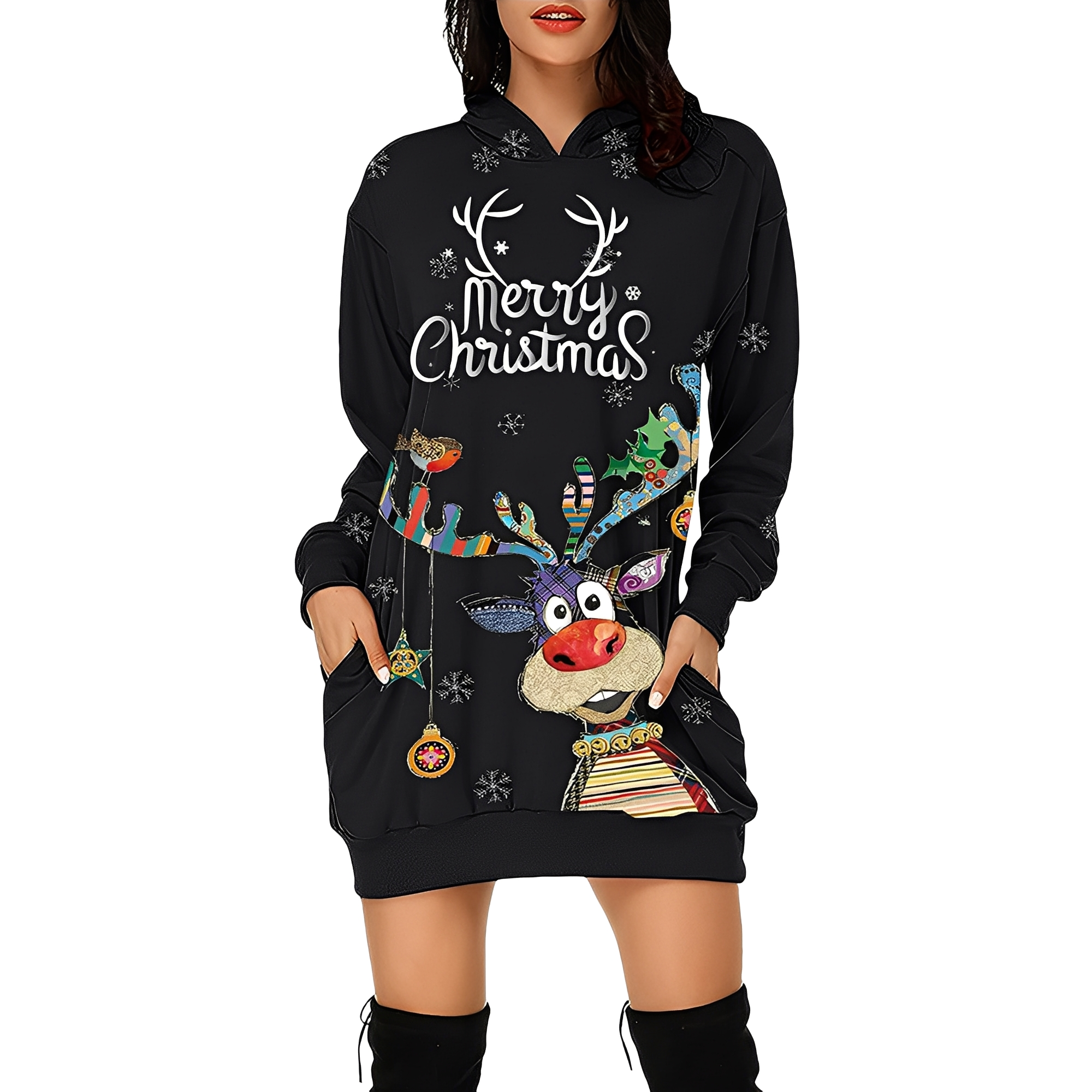 Georgia - Vestido navideño elegante con capucha para damas