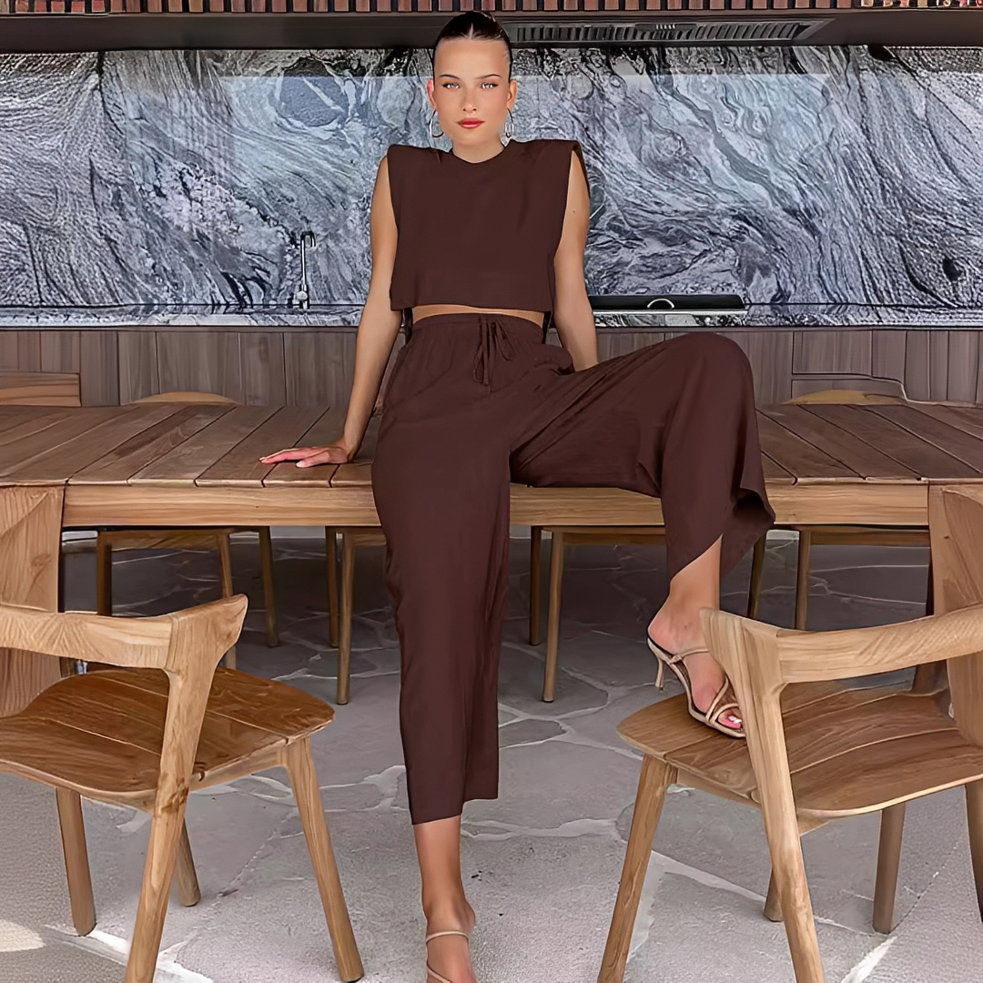 Meavel - Conjunto de pantalones anchos y top a la moda