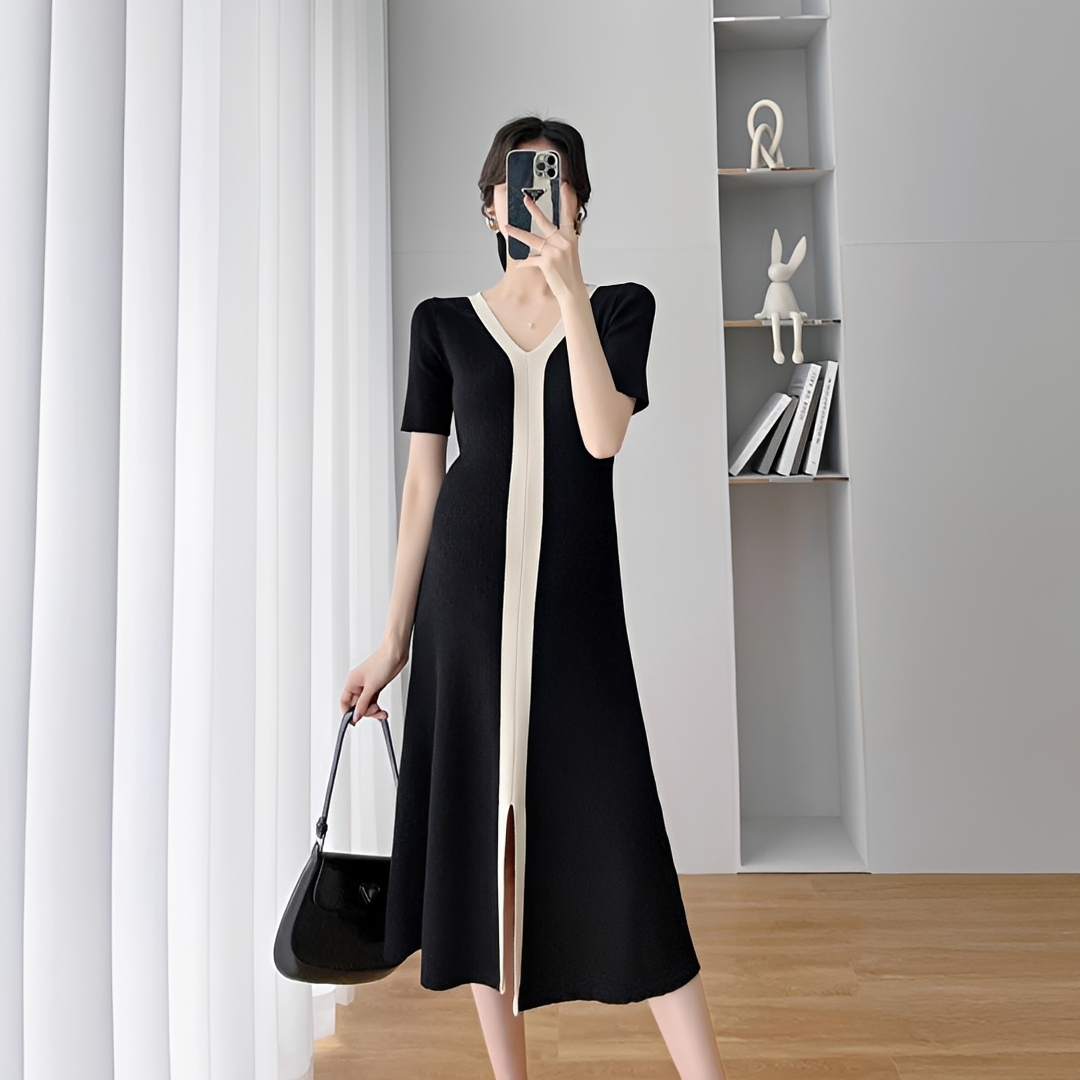 Jeanet - Elegante Vestido Midi con Escote en V