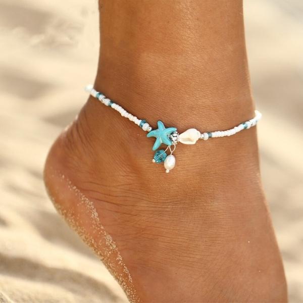 Isla – Pulsera de Tobillo Estrella y Concha con Piedras Naturales