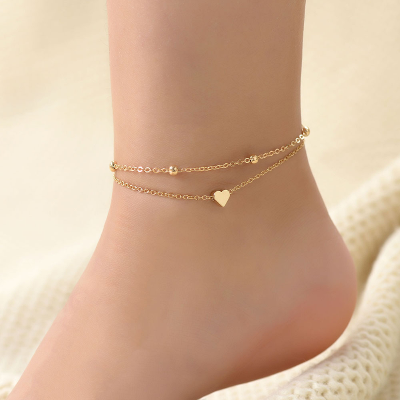 Mini pulsera de tobillo en forma de corazón - Pulsera de amor de doble capa