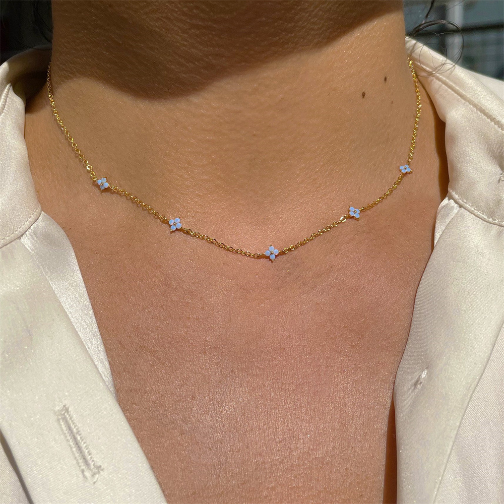 Flor de trébol CZ - Collar de incrustaciones