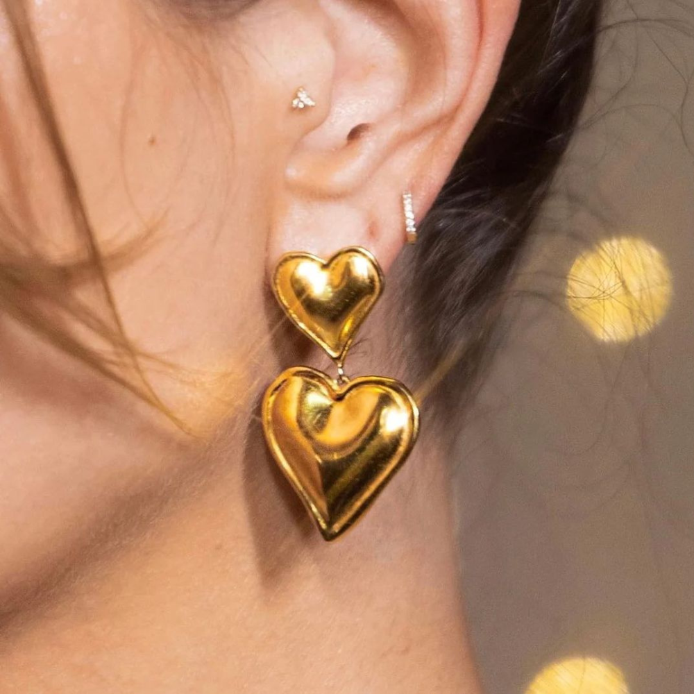 Pendientes Doble Corazón - Pendiente de declaración con dos corazones