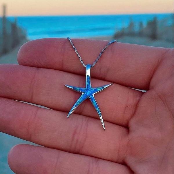 Starla – Cadena de plata con estrella de mar y ópalo azul
