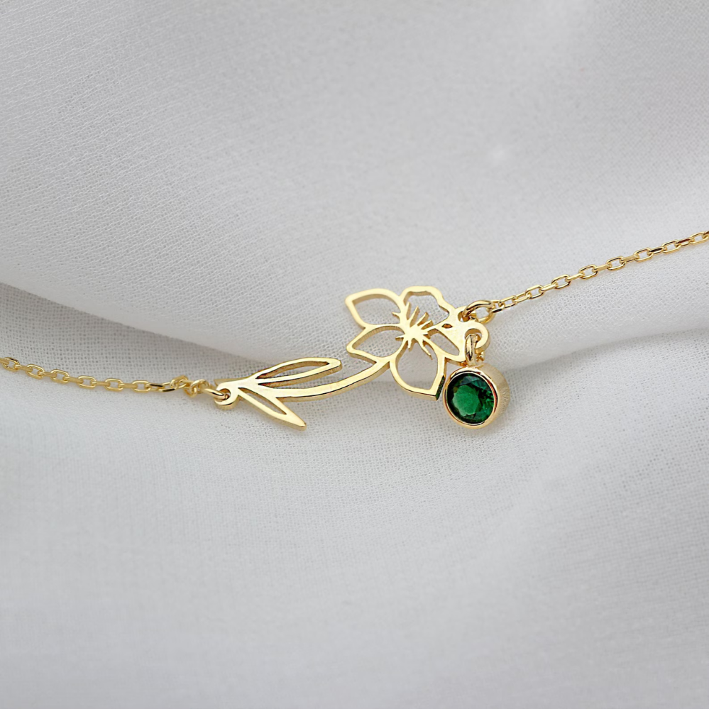 Pulsera de Flor de Cumpleaños - Pulsera con Piedra de Nacimiento y Flor