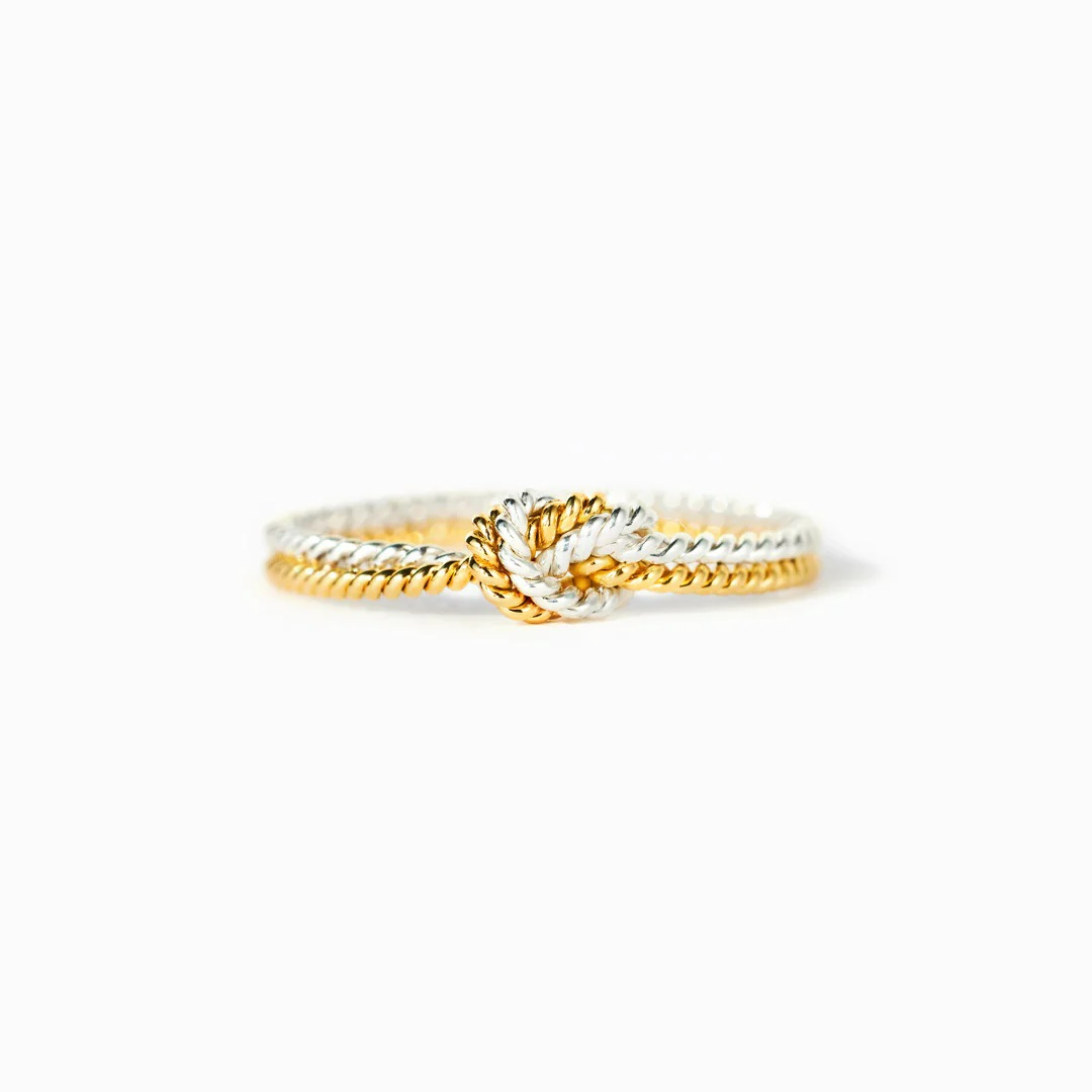Anillo de nudos de cuerda de ángel - Oro y plata