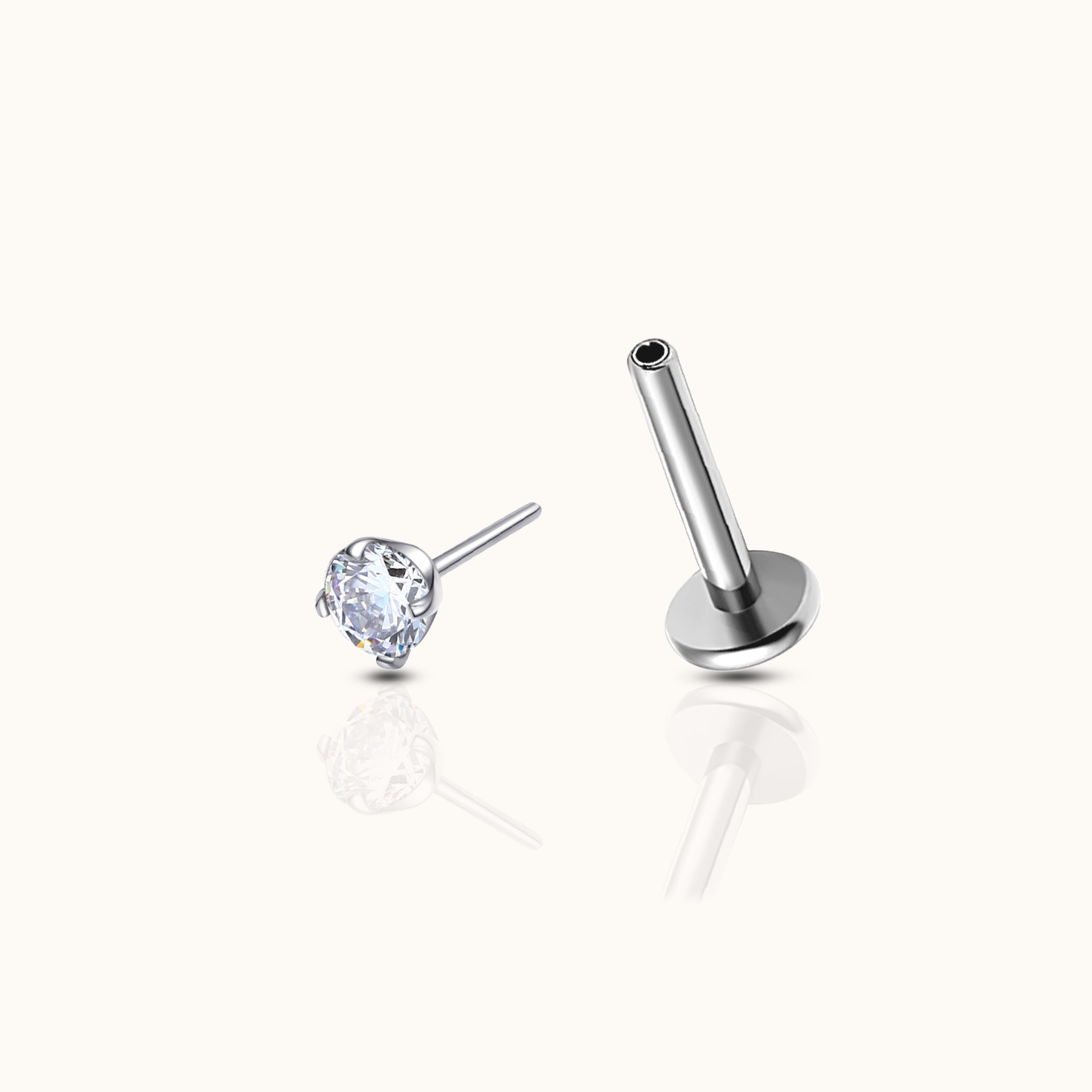 Pendientes planos sin rosca de 2 mm con CZ