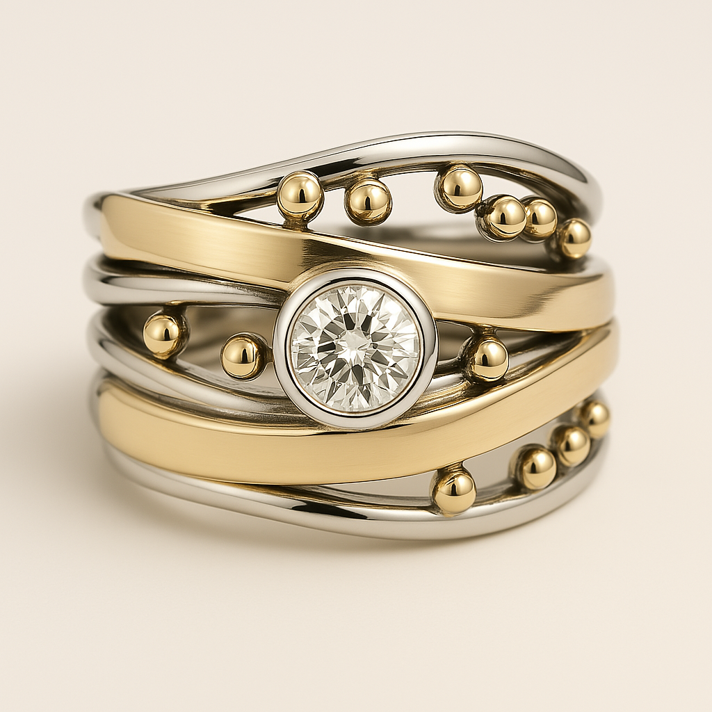 Dalia – Anillo vintage dorado con circonita engastada