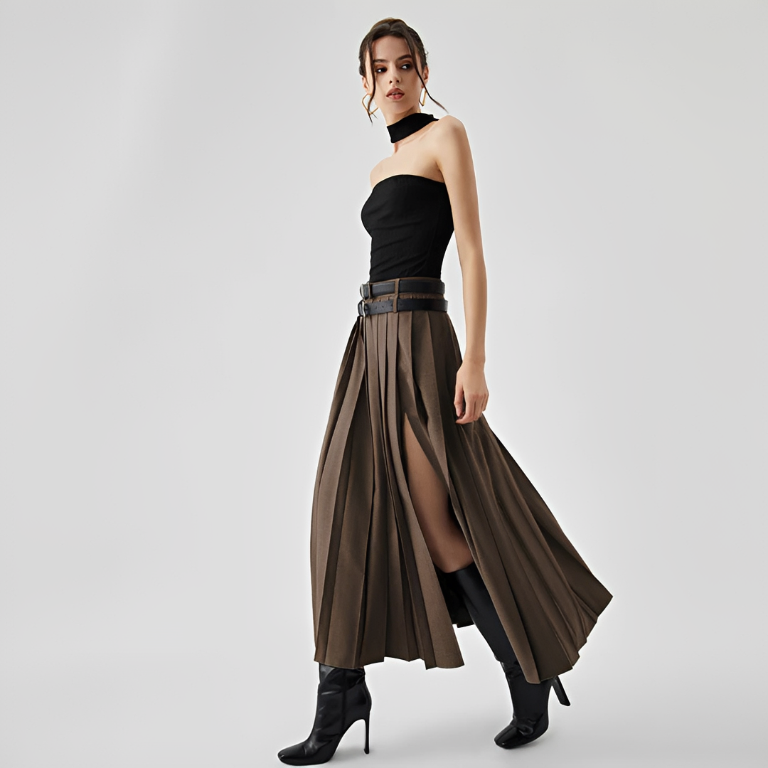 Odette - Falda maxi plisada con abertura