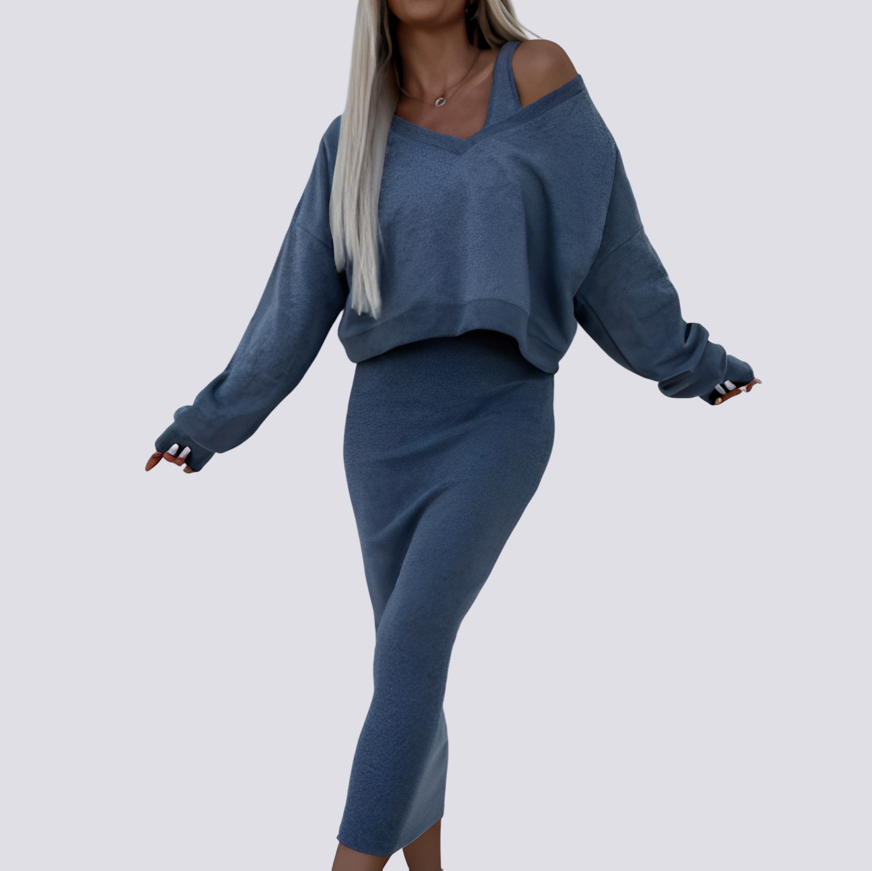 Elsie - Conjunto de Vestido de Dos Piezas Elegante