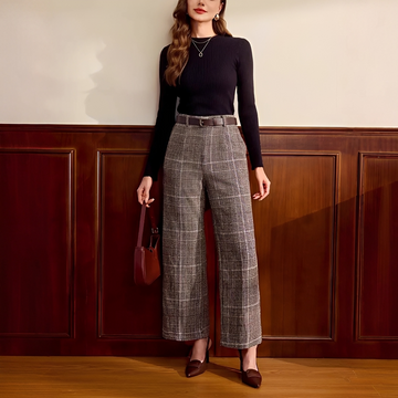 Christabel - Pantalones de Cuadros de Tiro Alto