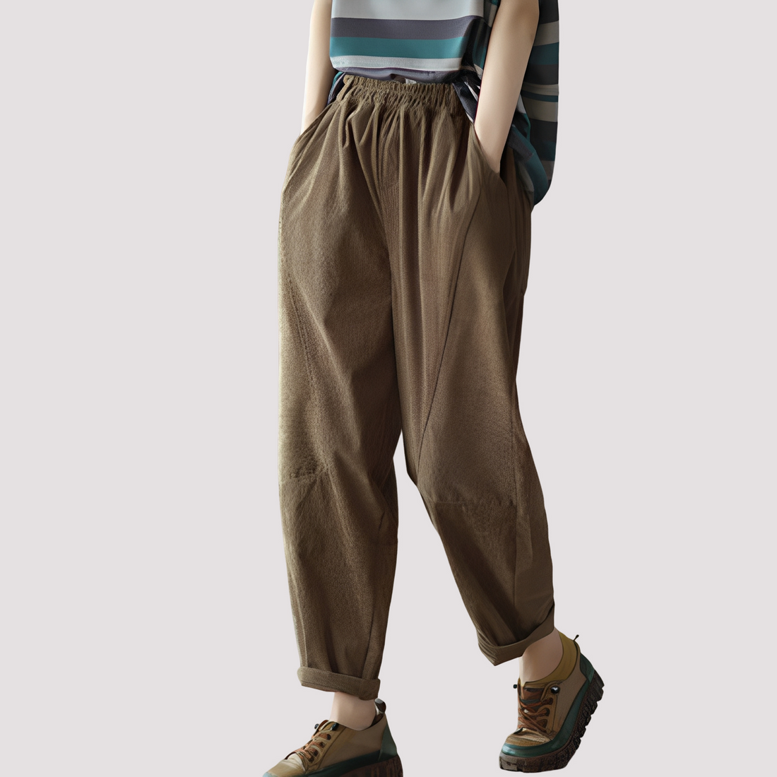 Stella - Pantalones harem casuales con cintura elástica para damas