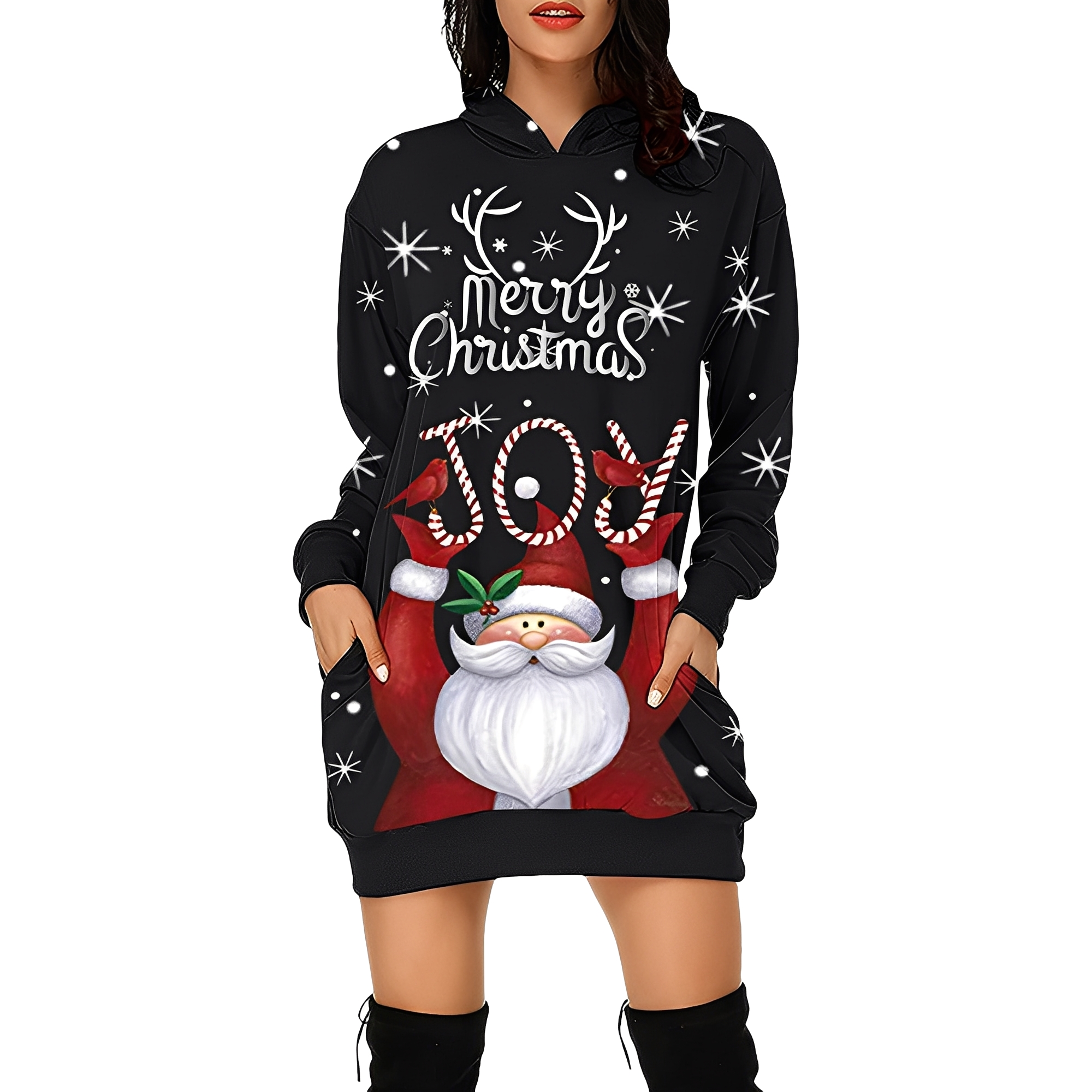 Georgia - Vestido navideño elegante con capucha para damas