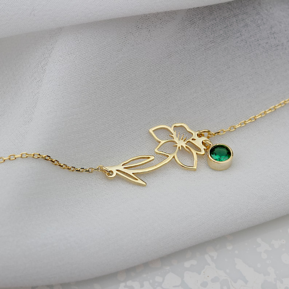 Pulsera de Flor de Cumpleaños - Pulsera con Piedra de Nacimiento y Flor