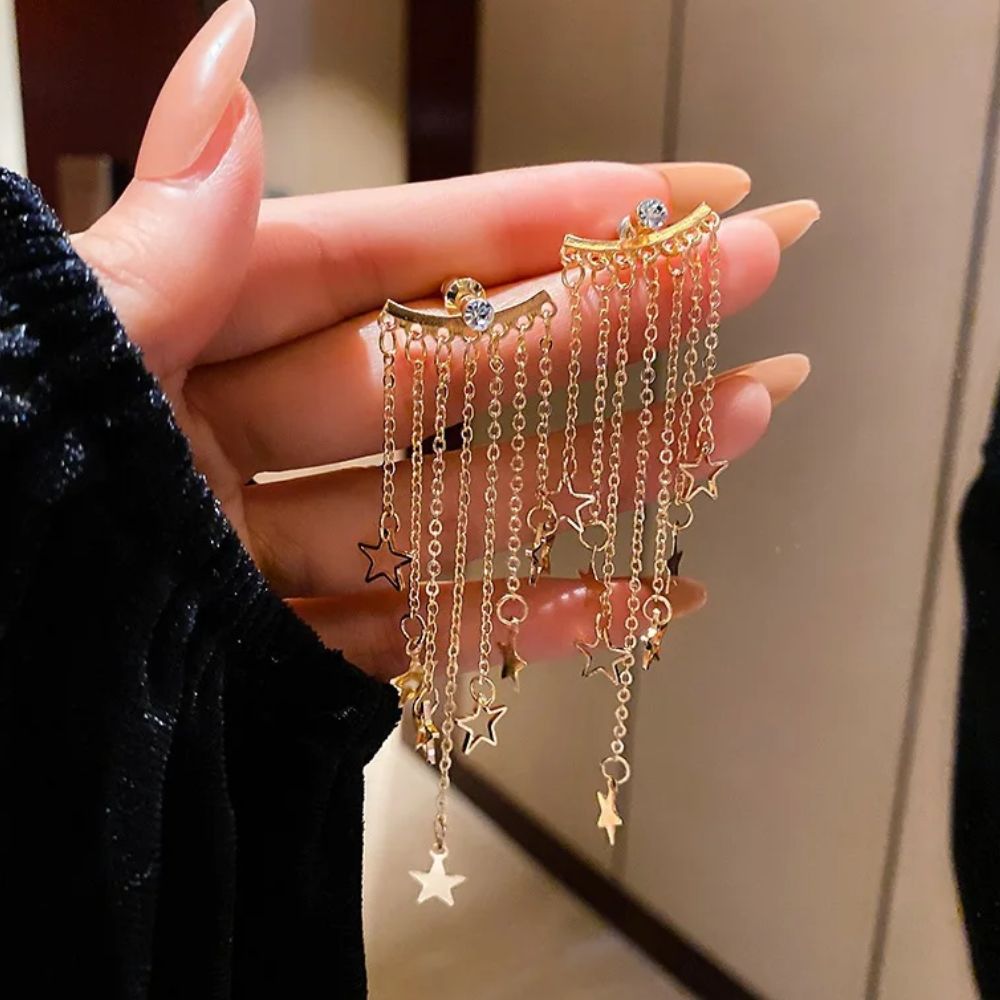 Valerie – Pendientes colgantes de estrella con flecos