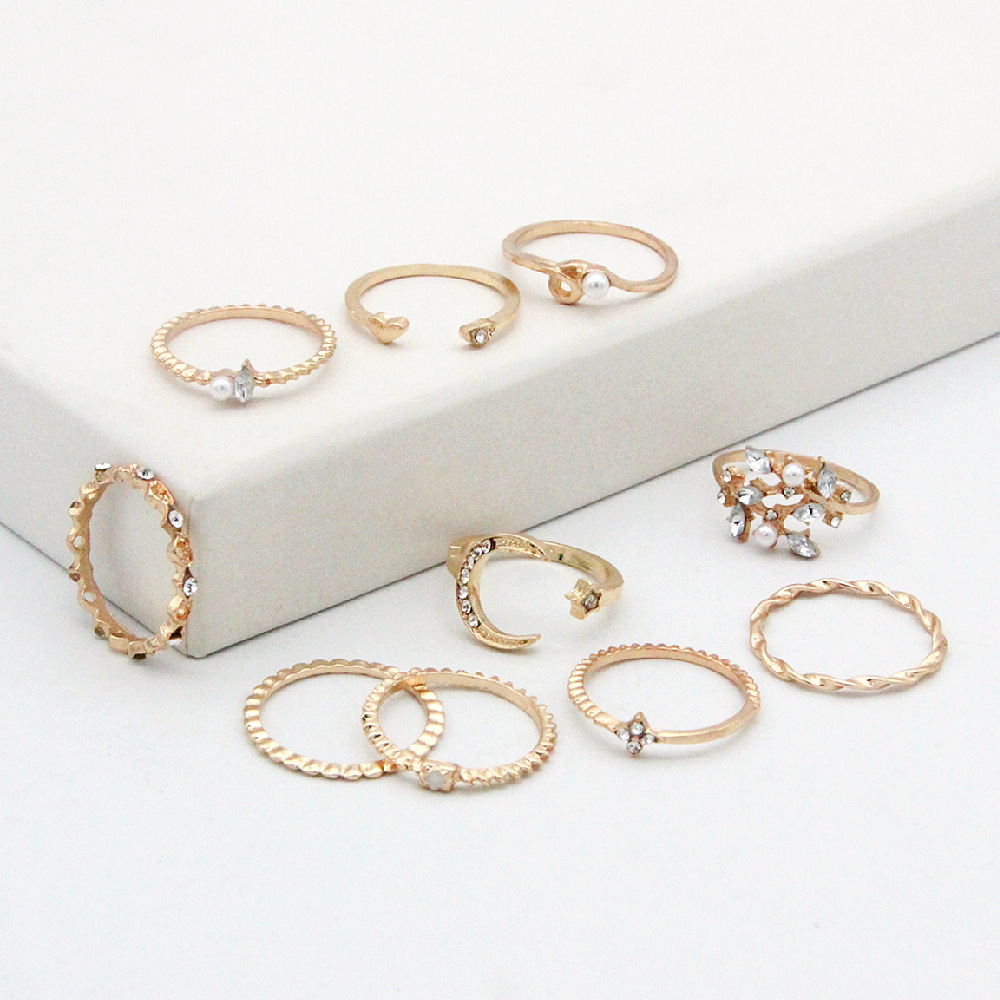 Luna y estrella - Anillo de moda de 10 piezas