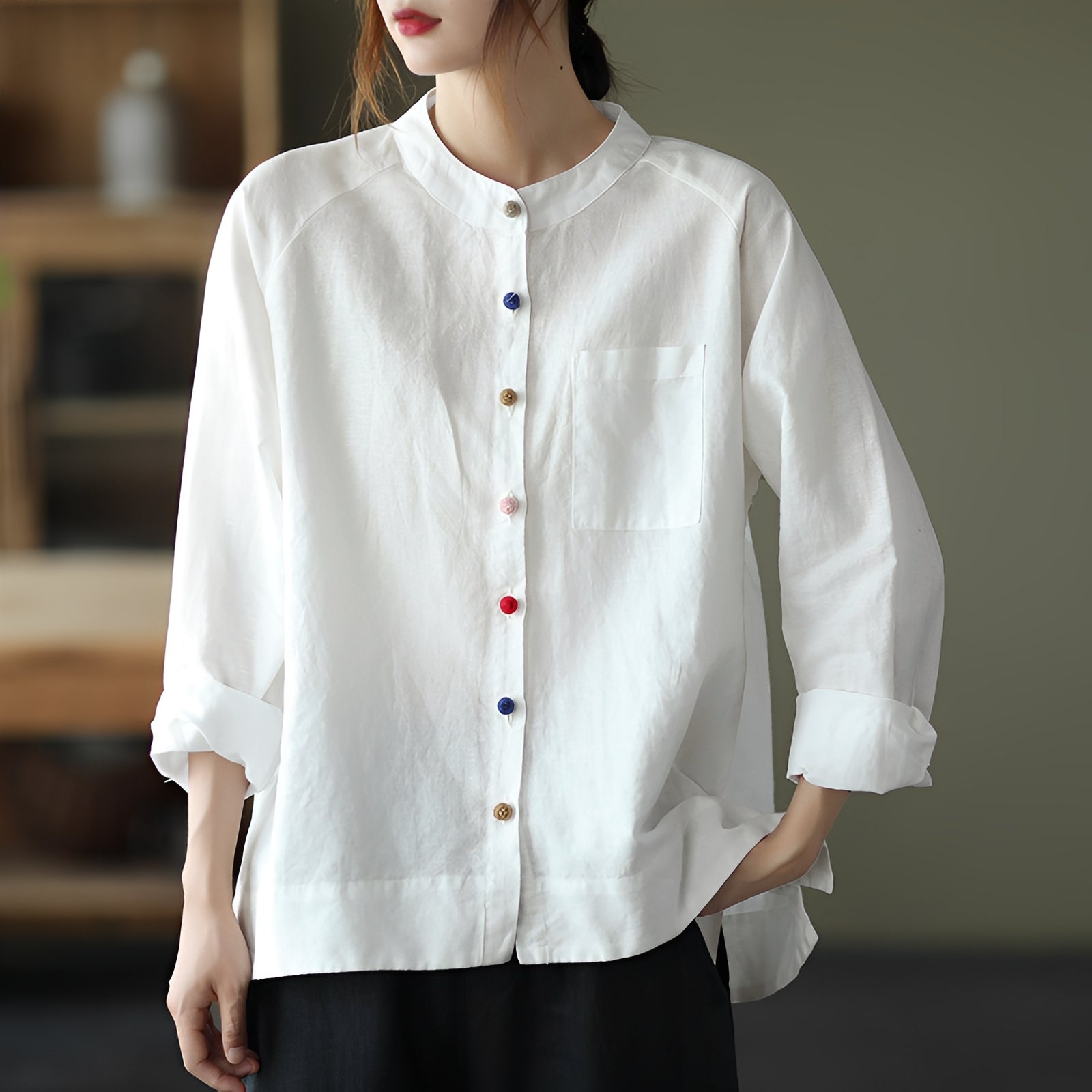 Nellie - Blusa casual con bolsillos para damas