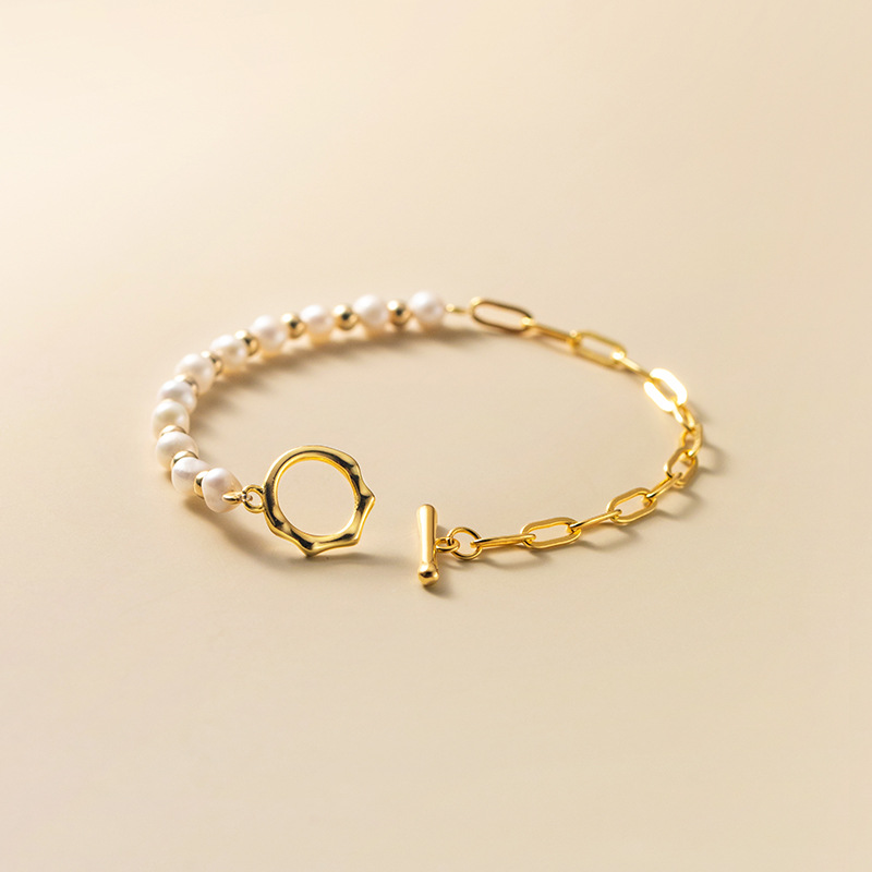 Pulsera de perlas a medio lado - Pulsera de perlas mitad y mitad