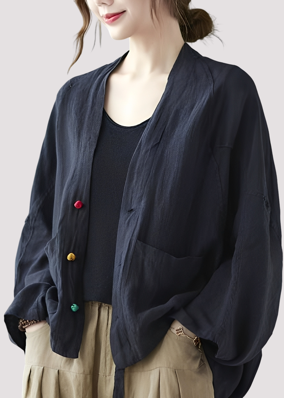 Tilly - Cárdigan casual de corte holgado con bolsillos para damas