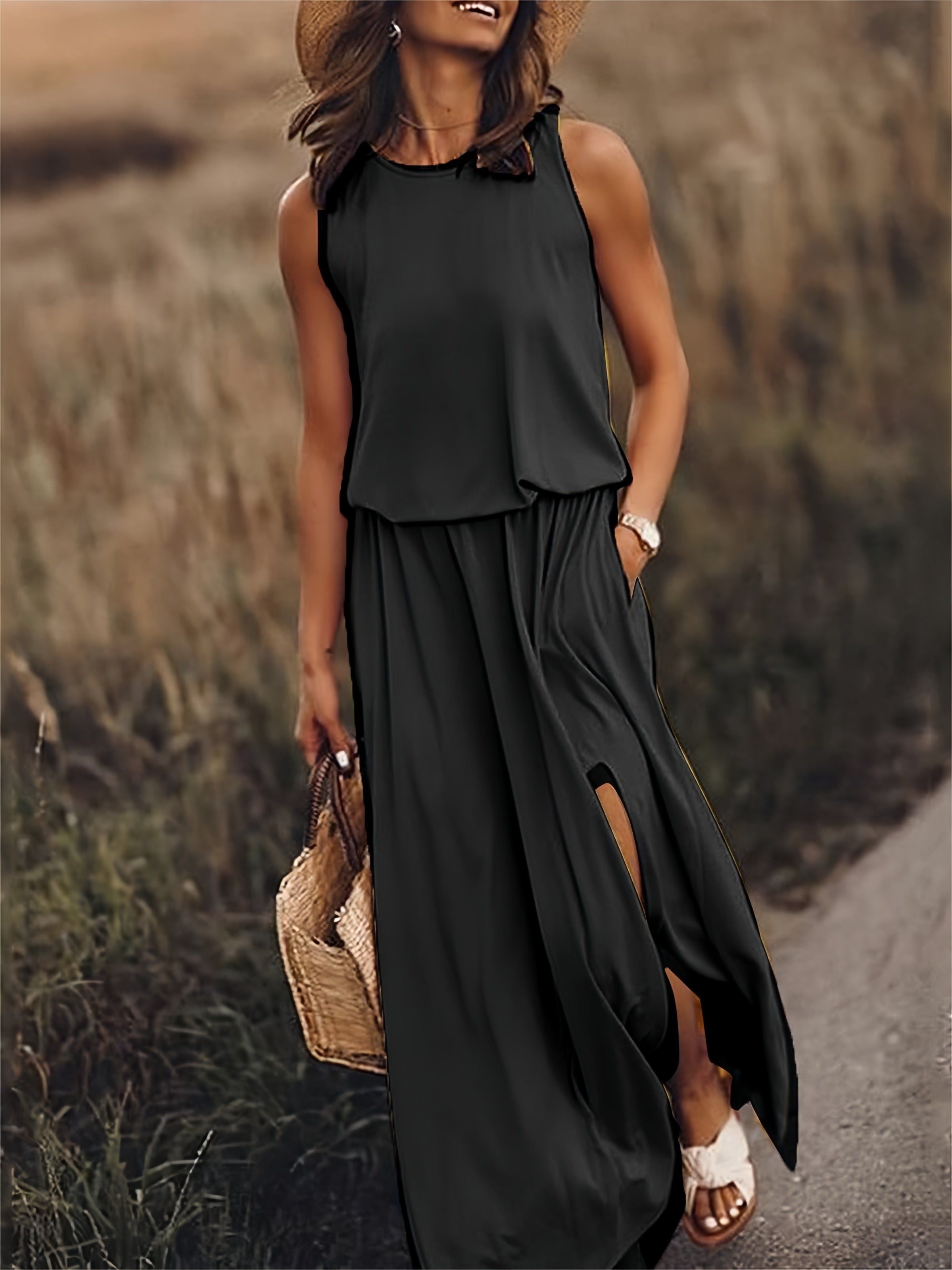 Edna - Vestido largo bohemio modal negro para mujer Colores