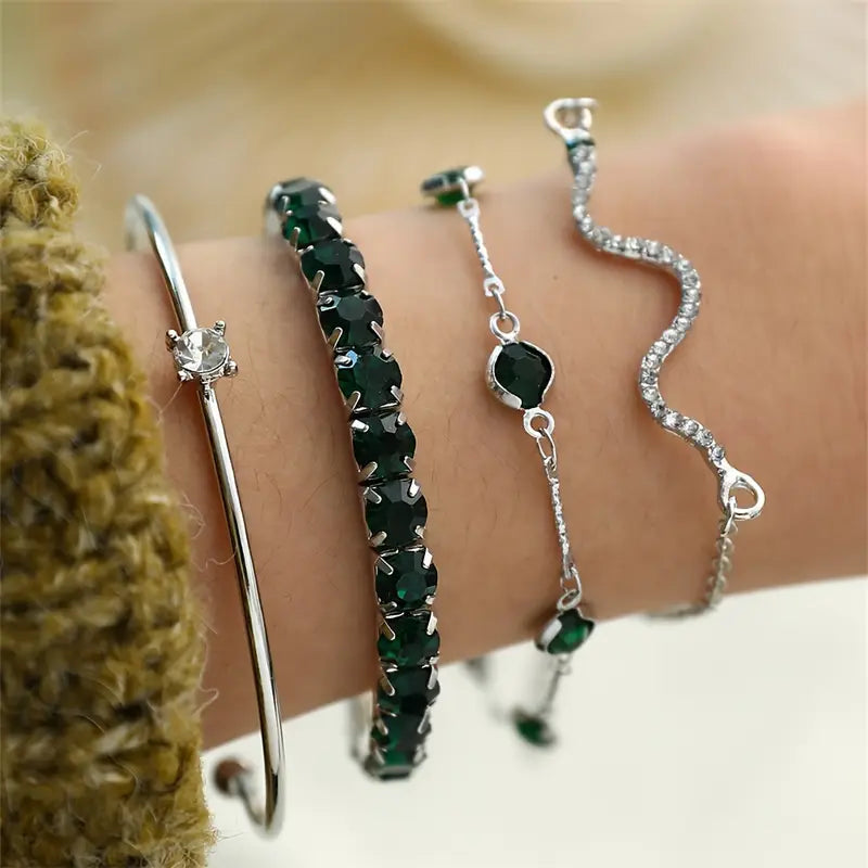 Camille – Conjunto de pulseras elegantes con piedras verdes