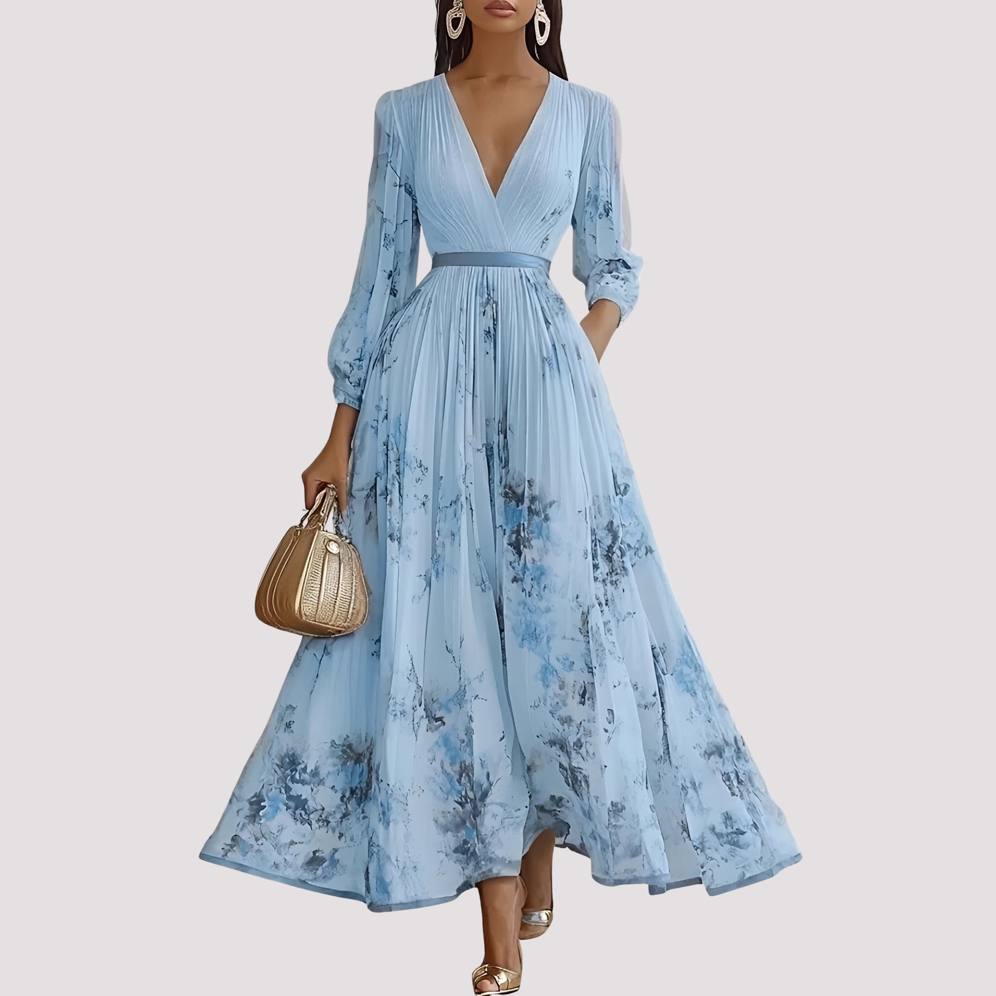 Leah - Vestido Midi Floral de Manga Larga