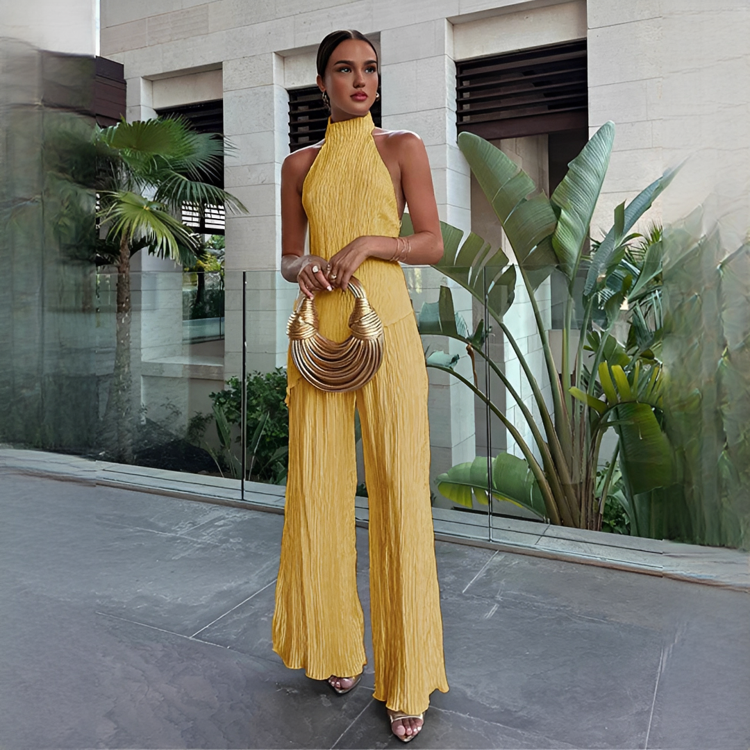 Elvissa - Set sofisticado de top y pantalones de pierna ancha