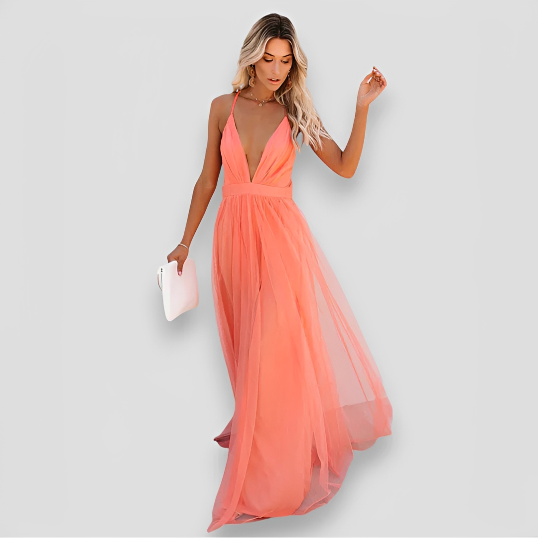 Lidia - Vestido Elegante Maxi con Escote en V