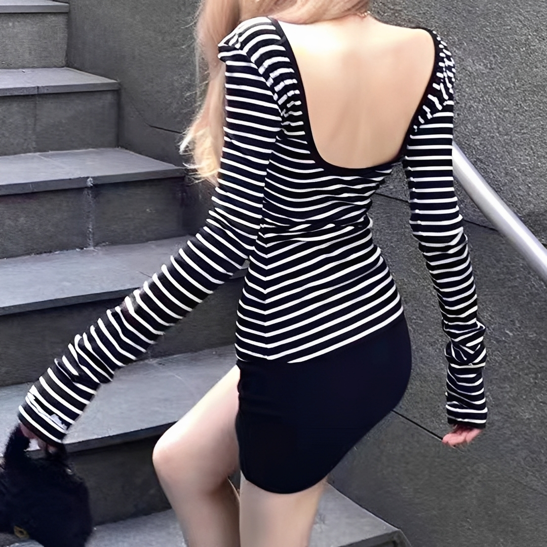 Michaila - Body con Mangas Largas a Rayas