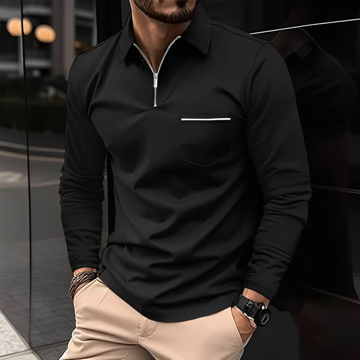 Florent - Polo de manga larga para hombres con cremallera
