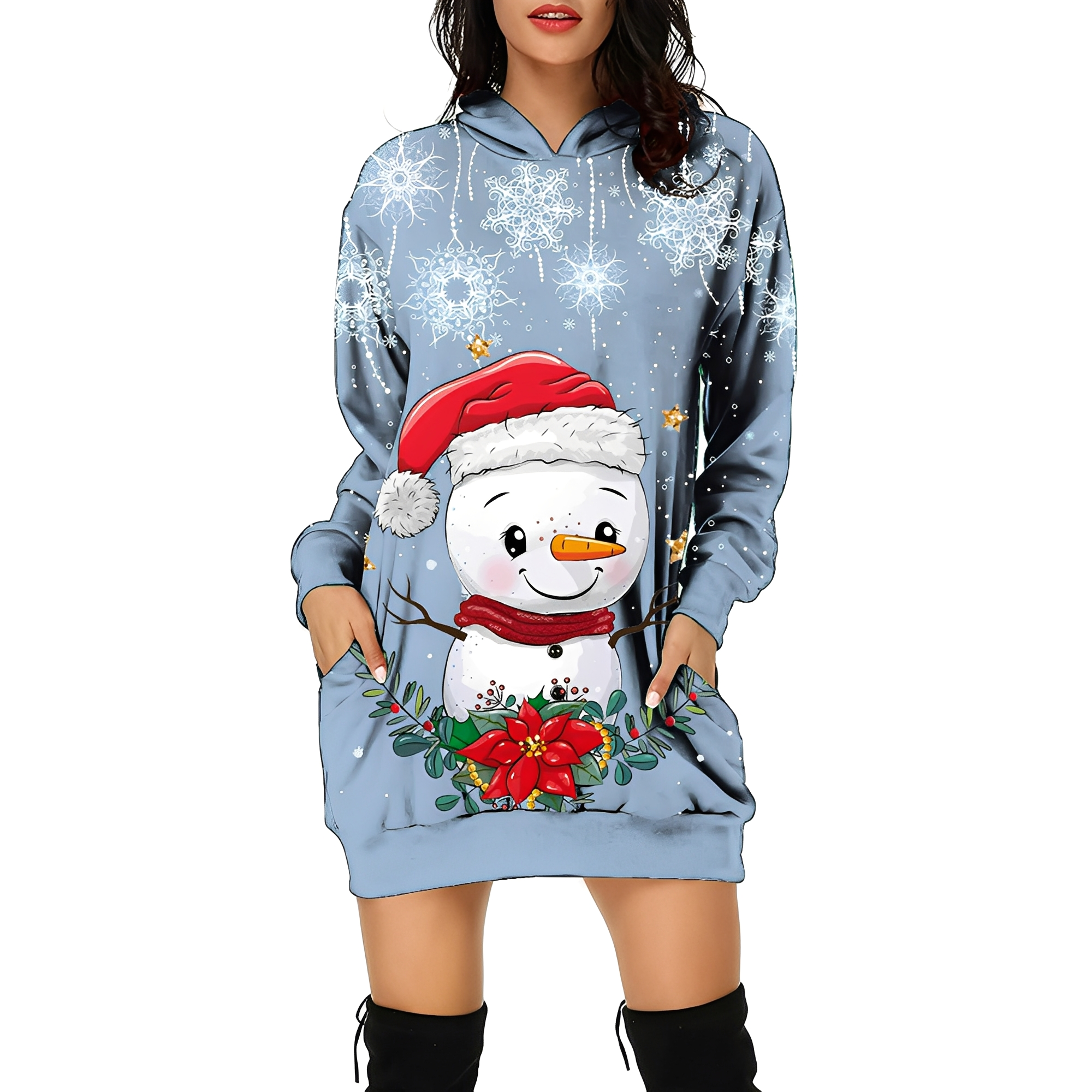 Georgia - Vestido navideño elegante con capucha para damas