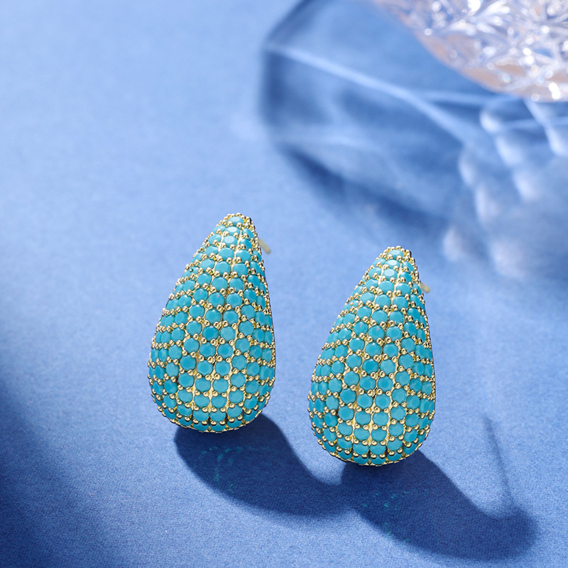 Pendientes de Diamante en Forma de Gota - Pendiente de Diamante Incrustado