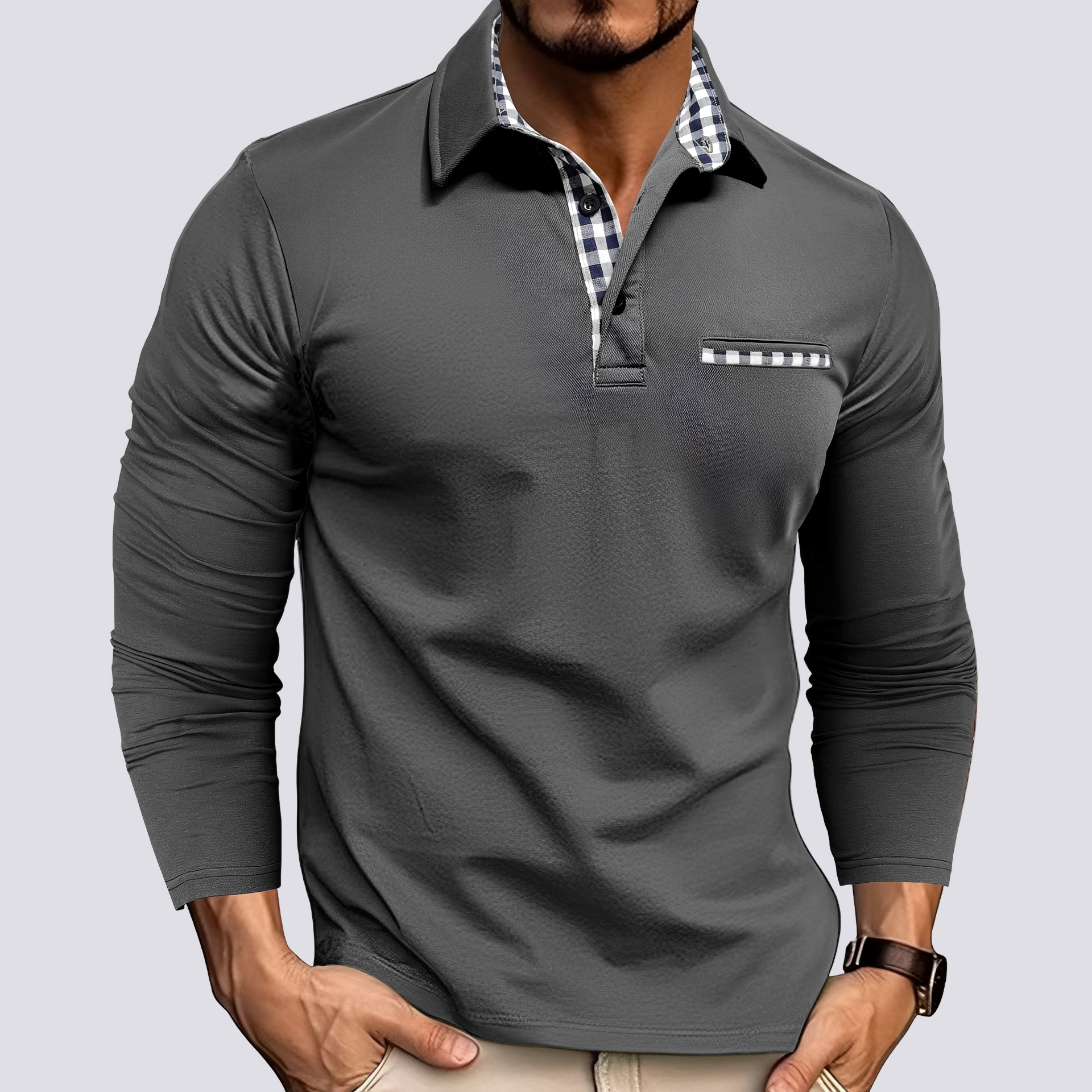 Mark – Polo para hombre – Camisa de manga larga casual